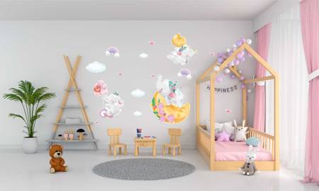 Naklejka ścienna dla dzieci - motylki, chmurki, balony, pastelowe Słoniki 100x50cm
